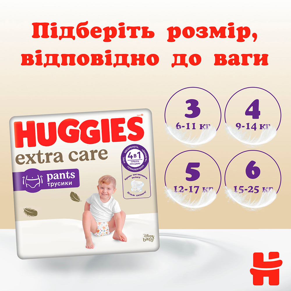 Підгузки-трусики HUGGIES Extra Care Pants 4 9-14кг Mega 38 шт. (5029053549323) Для універсально