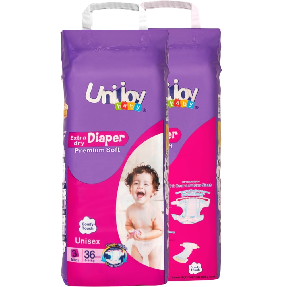 Подгузники UNIJOY Soft М 6-9 кг 36 шт (6998526216187) Количество в упаковке 36