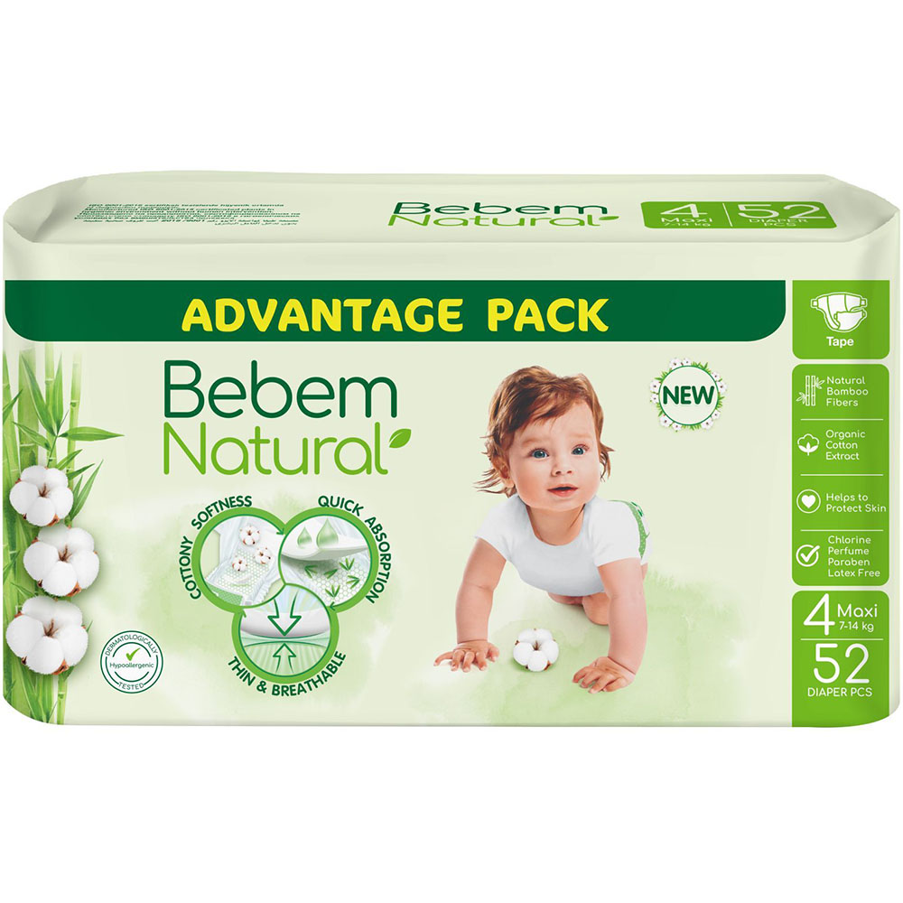 Підгузки BEBEM Natural 4 maxi 7-14 кг 52шт (8690536836307) Підгузки BEBEM Natural 4 maxi 7-14 кг 52шт (8690536836307)