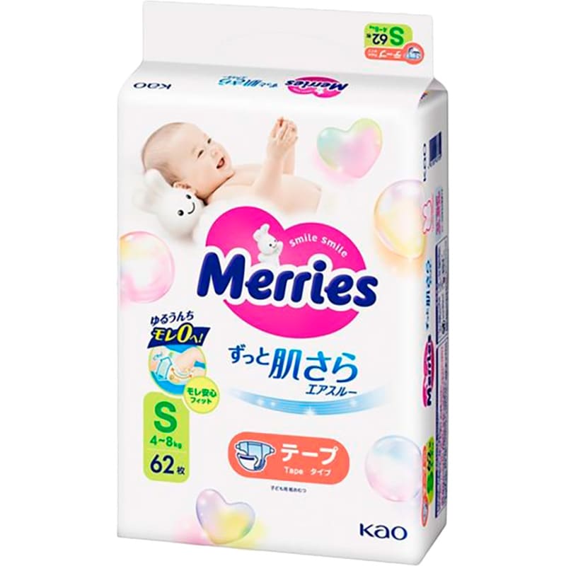 Заказать Подгузники MERRIES SJ S 4 - 8 кг 62 шт (4901301437709)