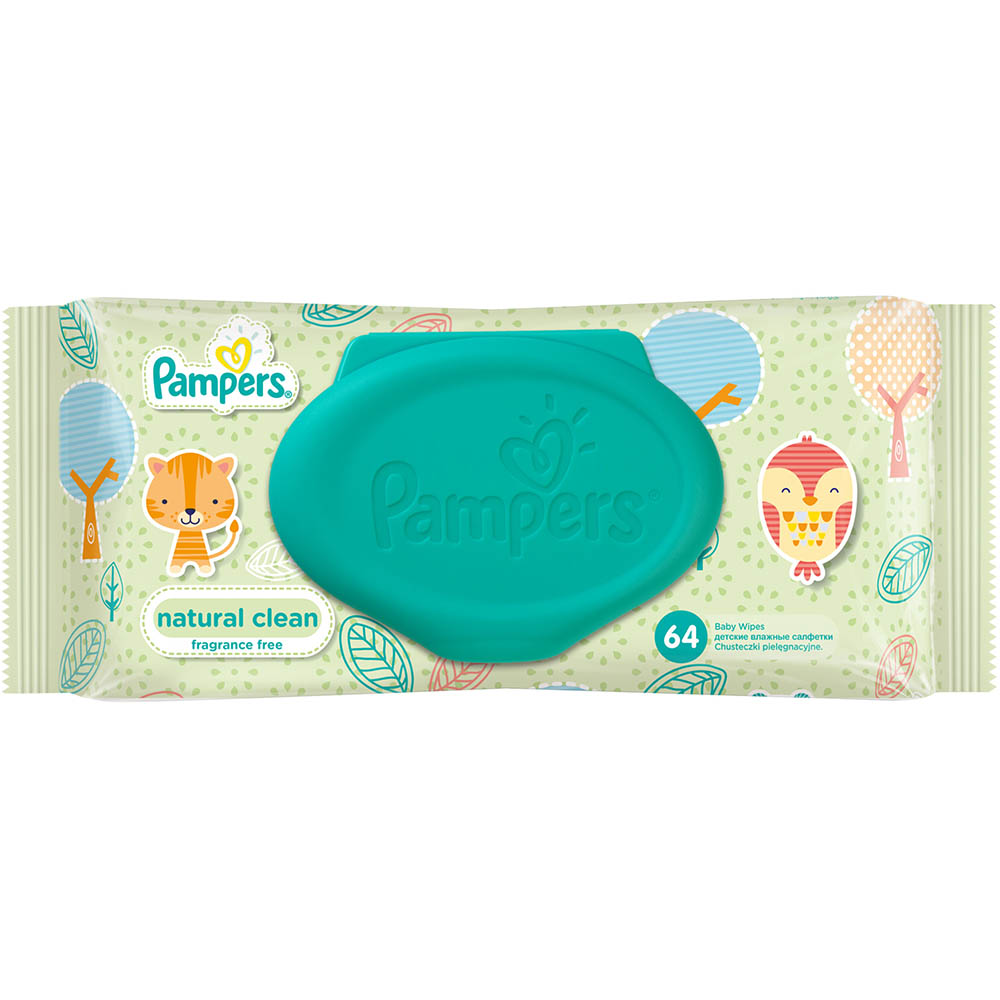 Дитячі вологі серветки PAMPERS Natural Clean 64шт (4015400636830)