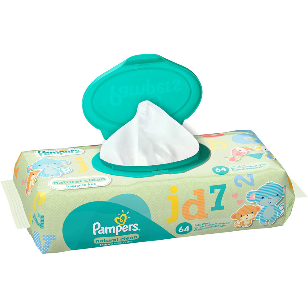 Дитячі вологі серветки PAMPERS Natural Clean 64шт (4015400636830) Кількість в упаковці 64