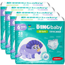 Підгузки-трусики DINO BABY 3D Soft 6р 16-24 кг 4 уп по 28шт (4820204701727)