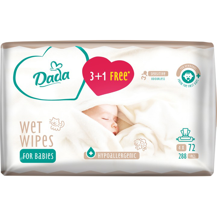 Вологі серветки DADA Sensitive 4 х 72шт (4820174980849)