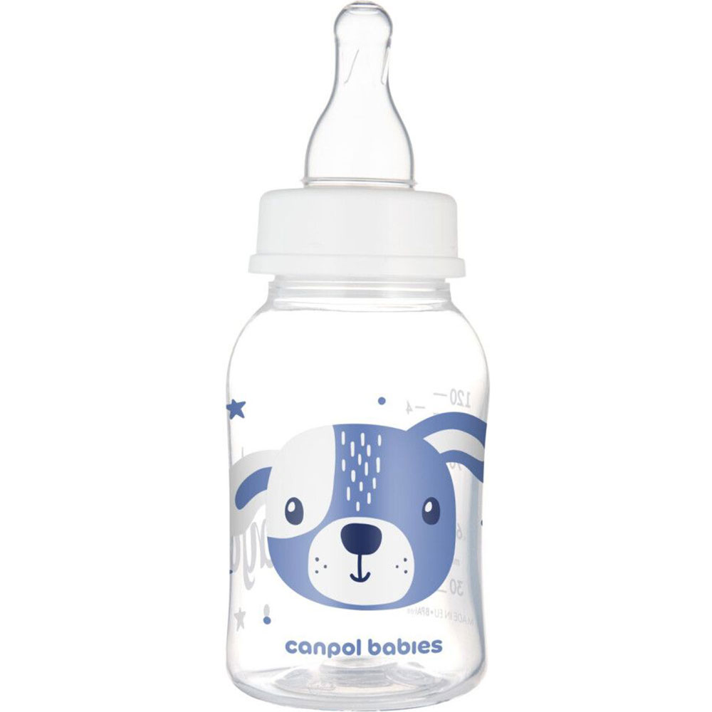 Бутылочка Canpol Babies Cute Animals 120 мл Синяя (11/851_blu) Дополнительно совместима с молокоотсосами Canpol, можно мыть в посудомоечной машине, дезинфицировать и подогревать в микроволновой печи