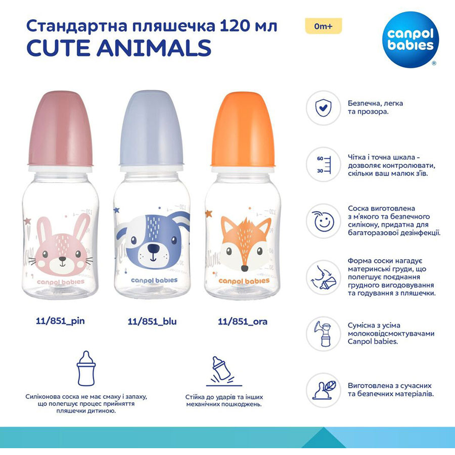 Бутылочка Canpol Babies Cute Animals 120 мл Розовый (11/851_pin) Для для девочек