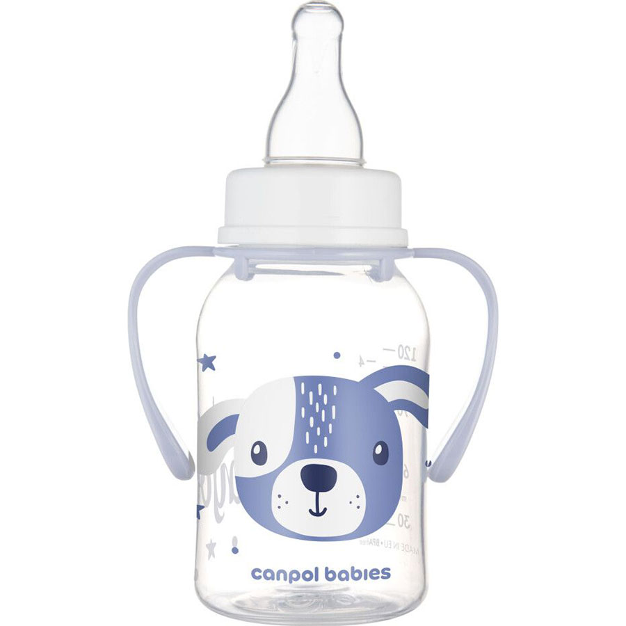 Пляшечка Canpol Babies Cute Animals 120 мл Синя (11/823_blu) Додатково сумісна з молоковідсмоктувачами Canpol, можна мити в посудомийній машині, дезінфікувати та підігрівати в мікрохвильовій печі