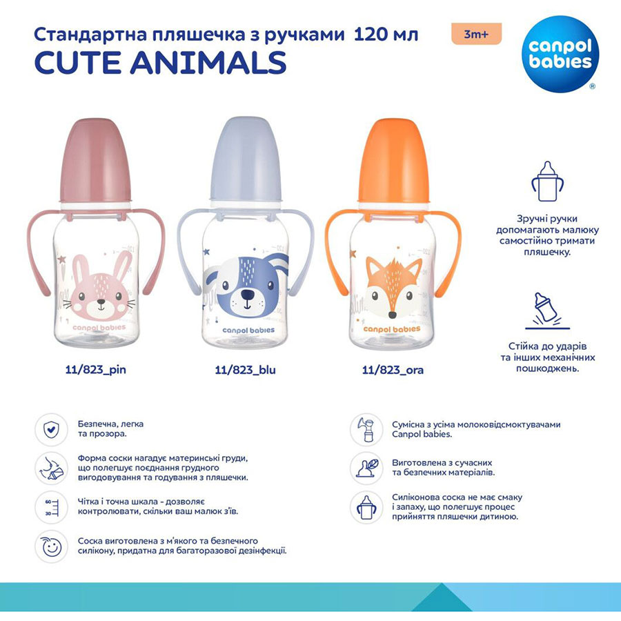 Пляшечка Canpol Babies Cute Animals 120 мл Помаранчева (11/823_ora) Для універсально