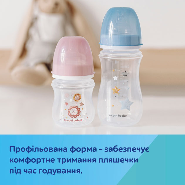 Бутылочка Canpol Babies EasyStart Newborn baby Антиколиковая с широким отверстием 120 мл Blue (35/216_blu) Поток соски медленный