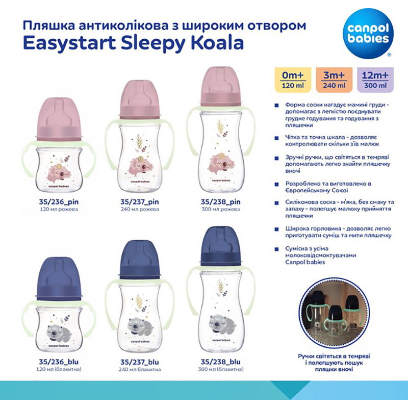 В Украине Бутылочка Canpol Babies Easystart Sleepy Koala с широким отверстием Light Blue 120 мл (35/236_blu)