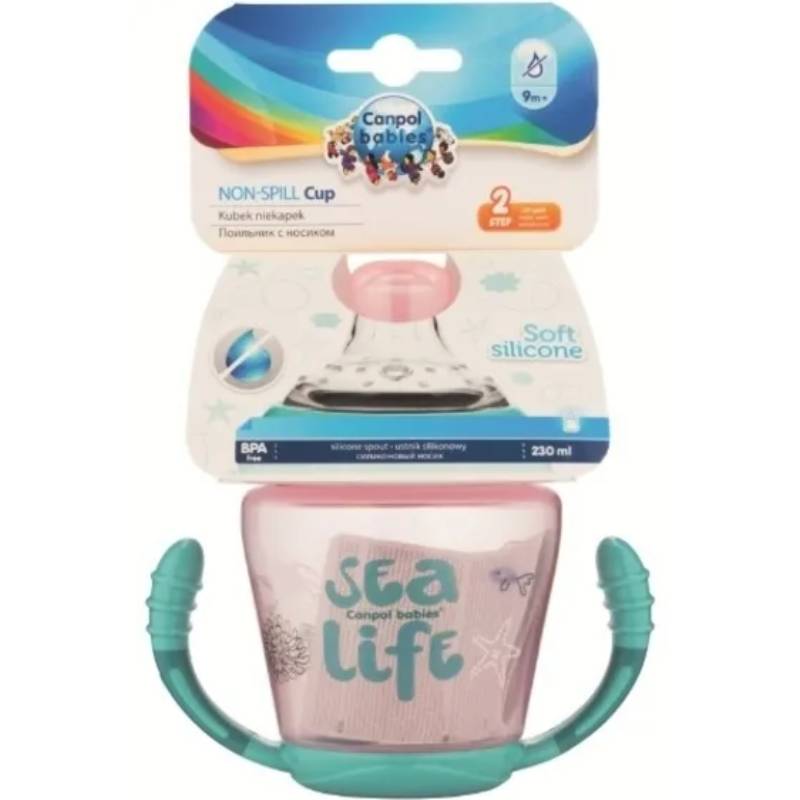 Кружка непроливайка CANPOL BABIES Sea Life с мягким силиконовым носиком 230 мл розовая (56/501_pin) Возраст ребенка, месяцев 9+