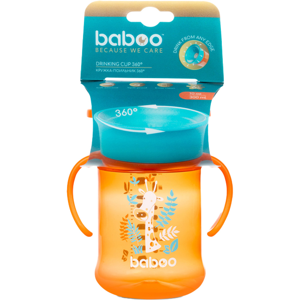 Чашка непроливайка BABOO Safari 360° 300 мл 6 + orange (8-134) Вік дитини, місяців 6+