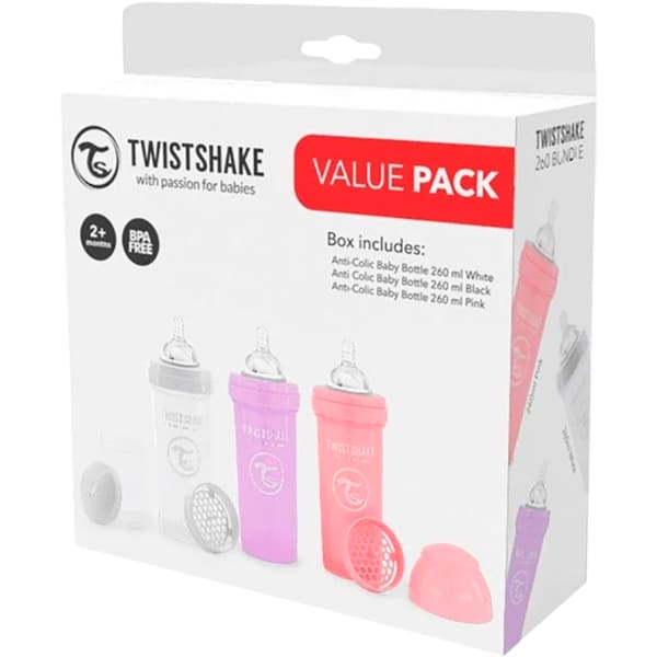 Набор бутылочек TWISTSHAKE 3 х 260 Value Pack Pink (78845) Возраст ребенка, месяцев 0+