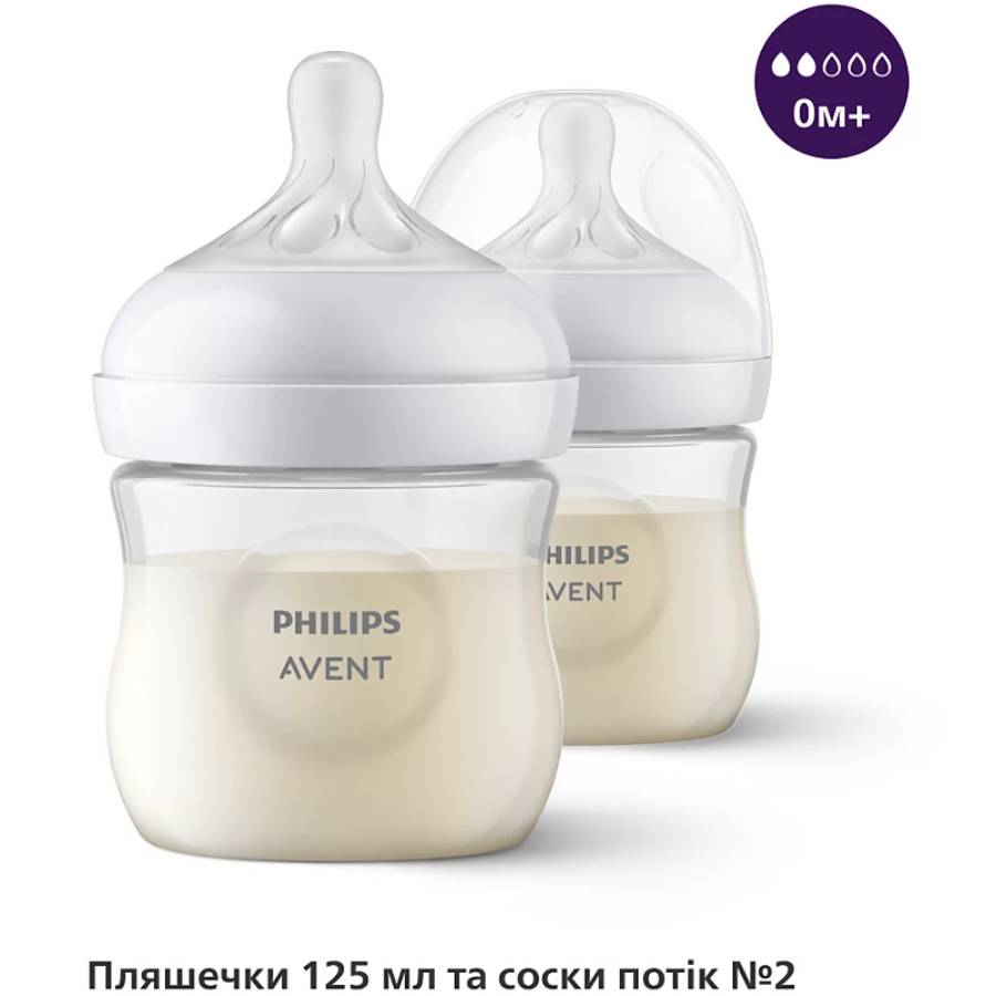 Набір Philips Avent Natural Response (SCD838/11) Додатково Потік соски: повільний/середній; об'єм пляшечки: 125 мл/260 мл; розмір соски: 0/1; конструкція соски: J-отвір дозволяє малюкові контролювати ритм пиття