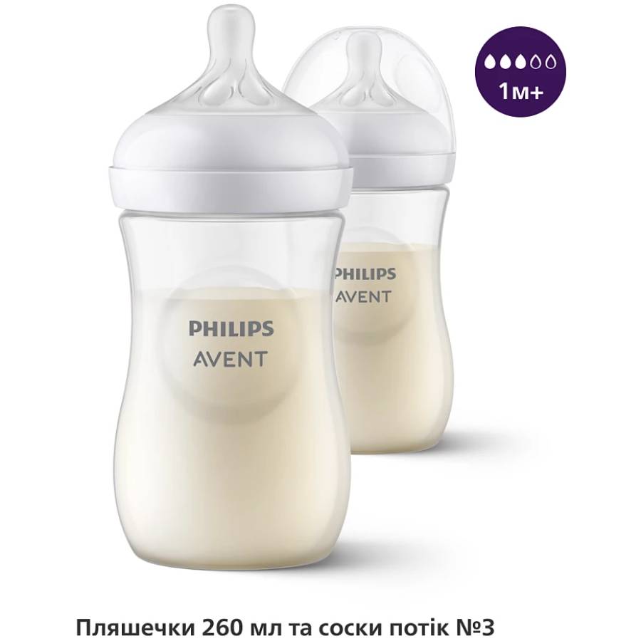 Набір Philips Avent Natural Response (SCD838/11) Комплектація Щіточка для пляшечок – 1 шт, пляшечка 125 мл – 2 шт, пляшечка 260 мл – 2 шт, пустушка ultra soft 0–6 міс. - 1 шт, соска із середнім потоком – 2 шт, соска з повільним потоком – 2 шт.