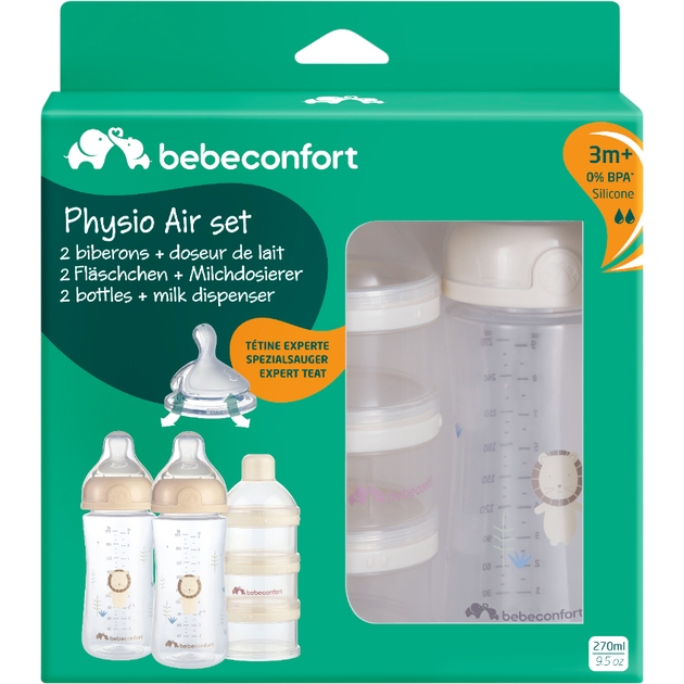 Набор бутылочек BEBE CONFORT PHYSIO AIR 270 мл 2 шт + диспенсер Sand (3102202360) Дополнительно Форма соски: физиологическая; Бутылочки с широким горлышком