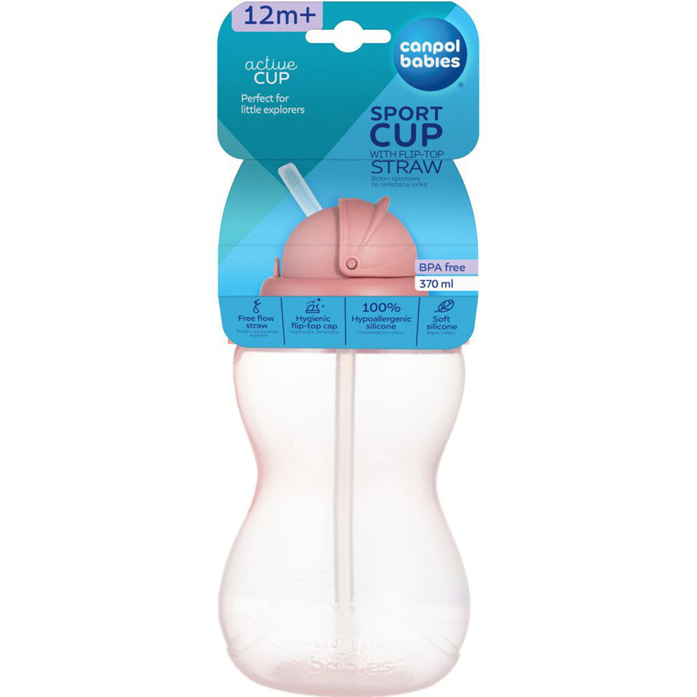 Пляшечка CANPOL BABIES з трубочкою 370 мл Pink (56/113_pin2) Об `єм, мл 300 і більше