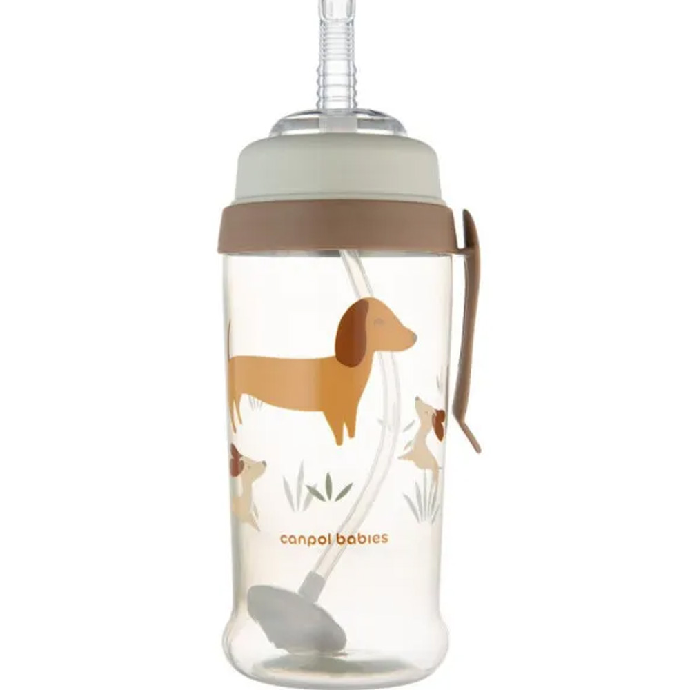 Поилка CANPOL BABIES DOGS 360 мл Brown (56/510_bro) Дополнительно мягкий носик, не содержит бисфенол-А, с крышкой, с ручками, с трубочкой, с утяжелителем
