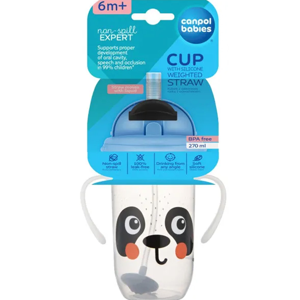 Поилка CANPOL BABIES BabiesBoo панда 270мл White (56/617_whi) Дополнительно мягкий носик, с ручками, с трубочкой, с утяжелителем