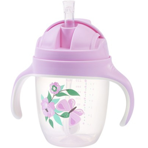 Поилка BABYONO Цветочки 240 мл Lilac (1464/05) Дополнительно не содержит вредных веществ (БФА, фталатов и ПВХ); поилка с силиконовым носиком и утяжеленной трубочкой; размеры: 12.5 х 13.5 см