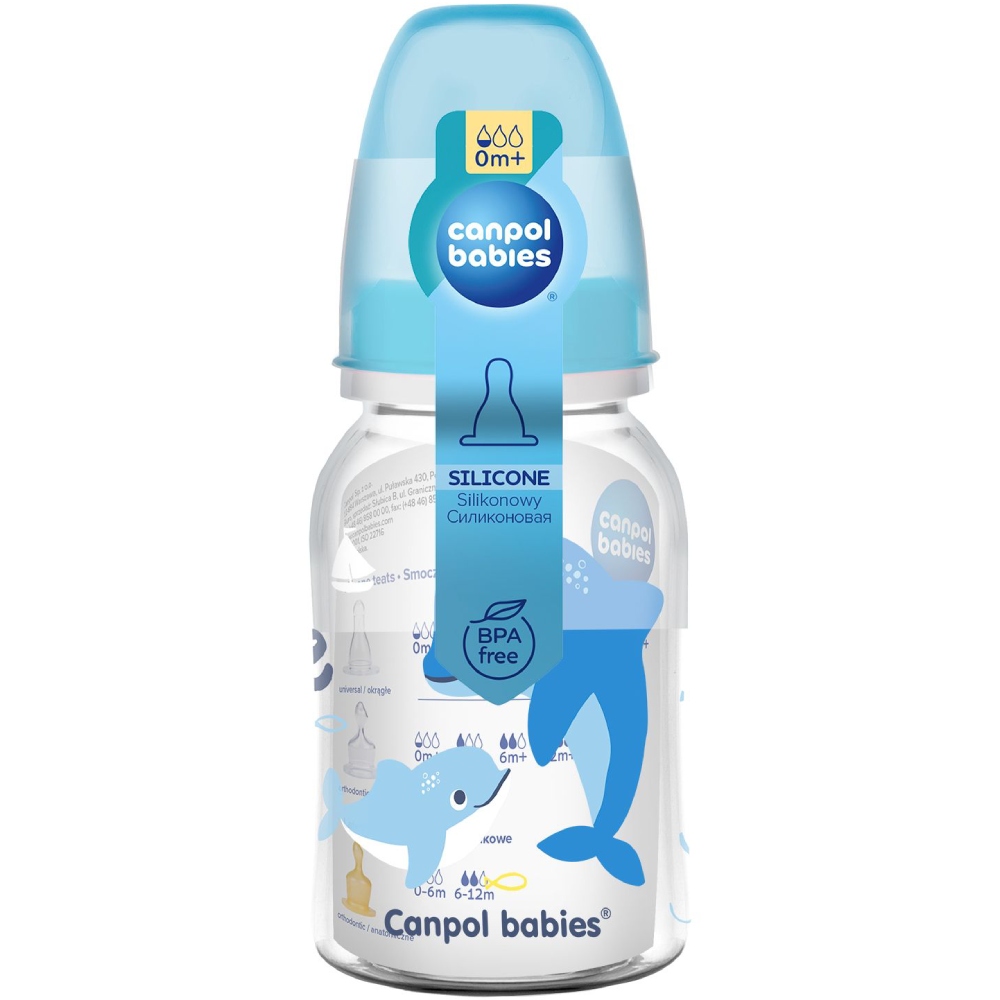 Бутылочка CANPOL BABIES PP LOVE&SEA 120 мл голубая (59/300_blu) Дополнительно можно мыть в посудомоечной машине; можно разогревать в микроволновой печи (бутылочка должна быть открыта); не содержит бисфенол A; высота: 14.6 см; ширина: 5,7 см; вес: 54 г