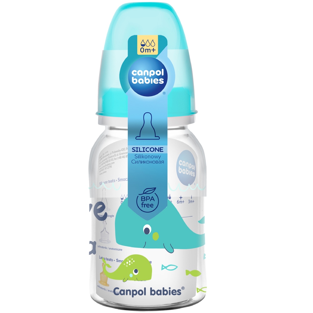 Бутылочка CANPOL BABIES PP LOVE&SEA 120 мл бирюзовая (59/300_tur) Дополнительно можно мыть в посудомоечной машине; можно разогревать в микроволновой печи (бутылочка должна быть открыта); не содержит бисфенол A; высота: 14.6 см; ширина: 5,7 см; вес: 54 г