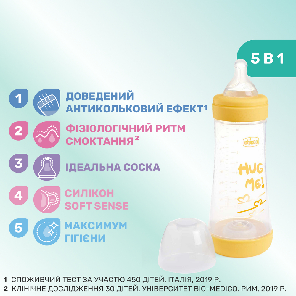 Бутылочка CHICCO Perfect 5 Love 4+ 300мл Yellow (20235.31.40) Тип бутылочка