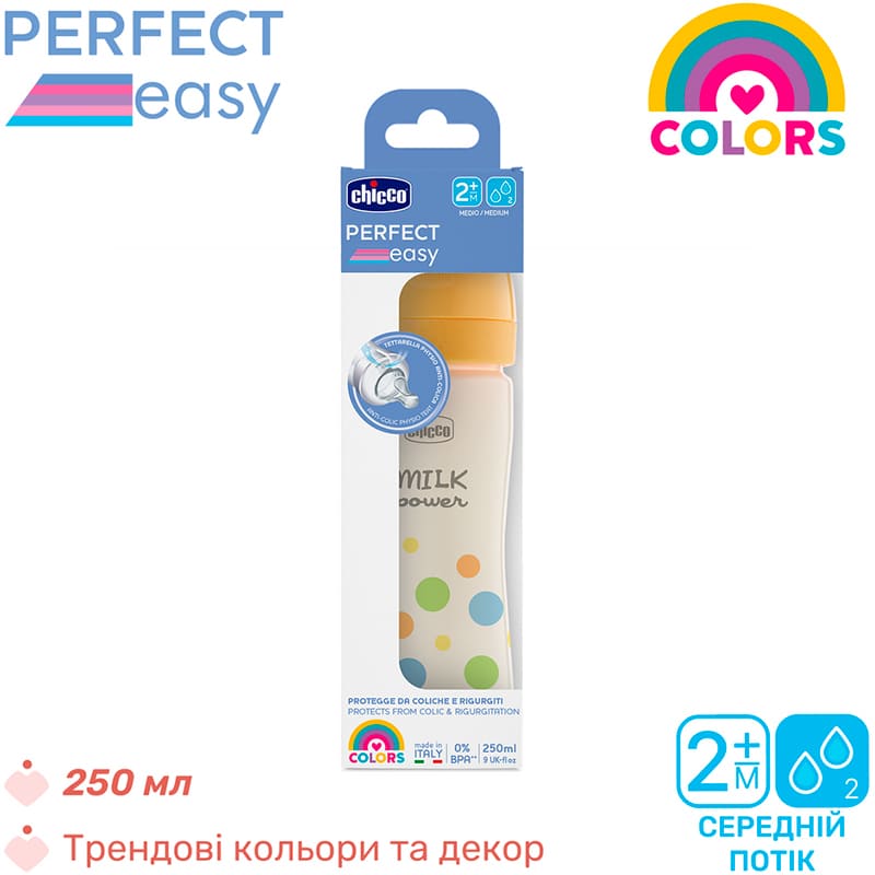Зовнішній вигляд Пляшечка для годування CHICCO Perfect Easy 250 мл Yellow (20243.20)