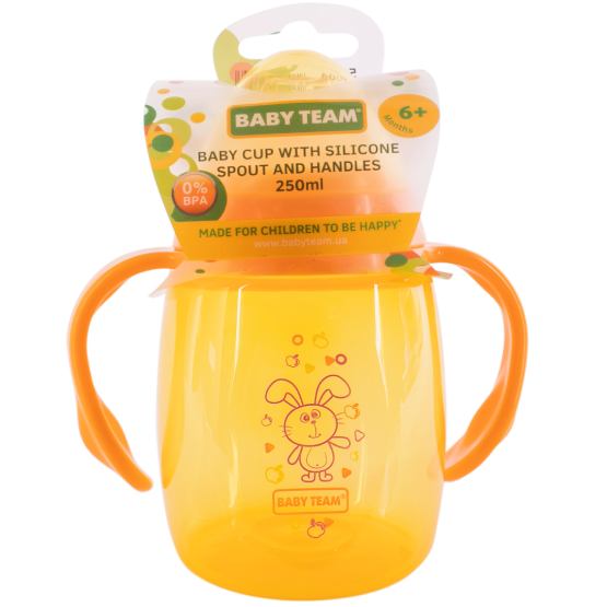 Поилка BABY TEAM 250 мл Orange (5004) Дополнительно мягкий силиконовый спаут не наносит вреда нежным деснам и зубкам малыша