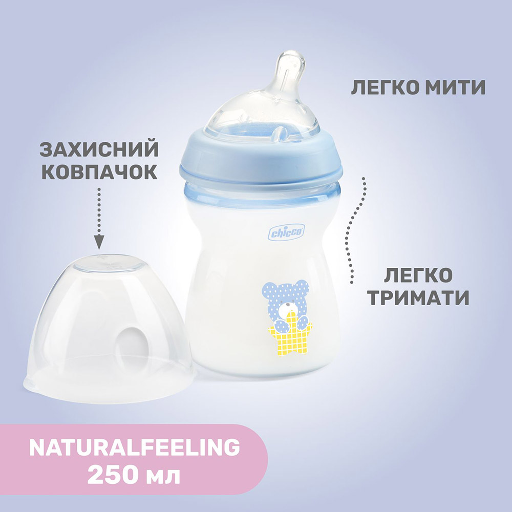 Фото Бутылочка CHICCO Natural Feeling Color 250 мл Blue (81323.20)
