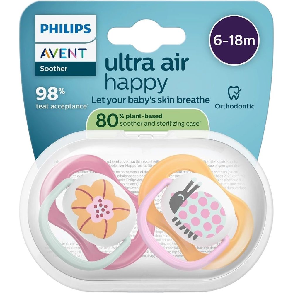 Пустышка PHILIPS AVENT Ultra Air 6-18 мес. 2 шт. (SCF080/27) Форма ортодонтическая