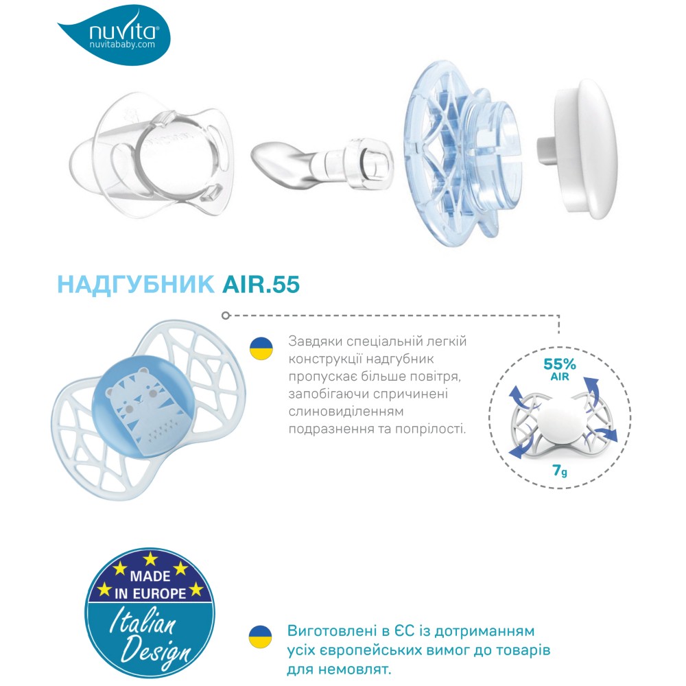 Фото Набір пустушок NUVITA Air55 Explorer 0m+ Заєць, Мишко 2 шт (NV7066F)