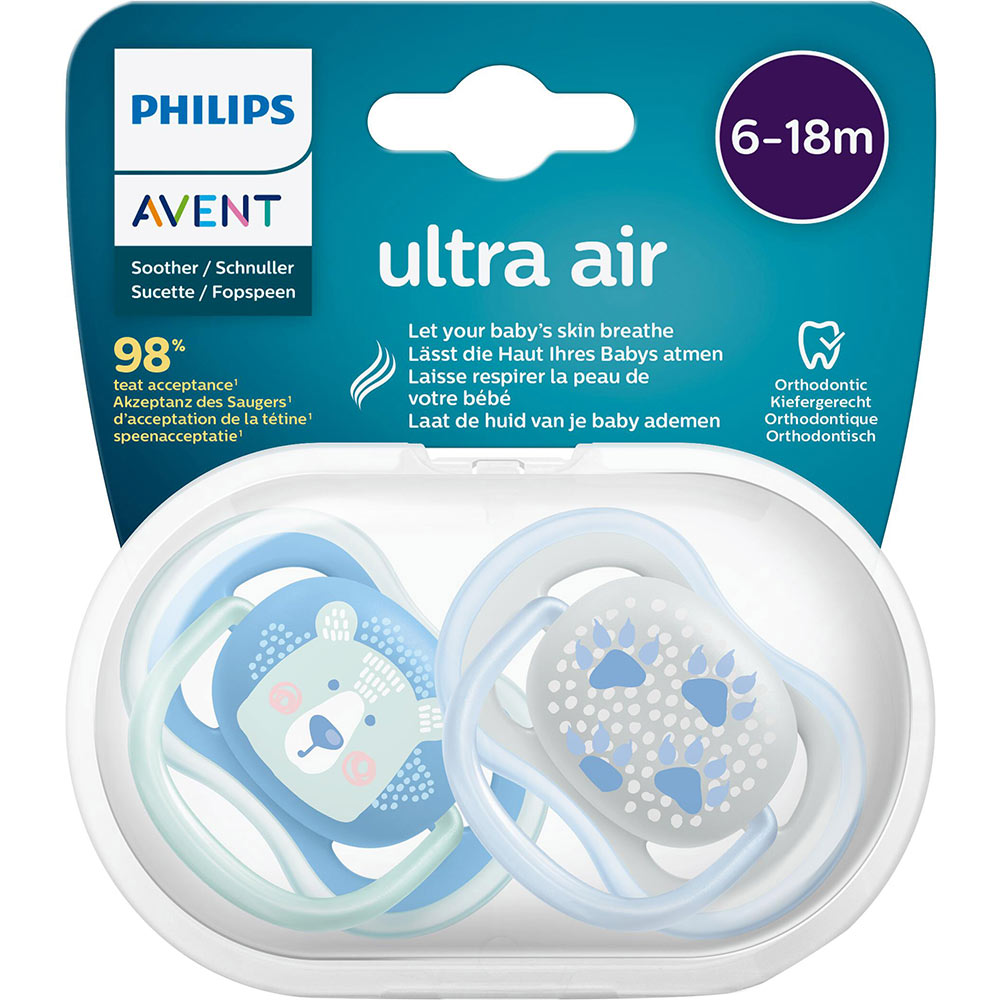 Пустушка Philips AVENT Ultra Air з декором для хлопчиків 6-18 міс 2 шт (SCF085/03) Матеріал силікон