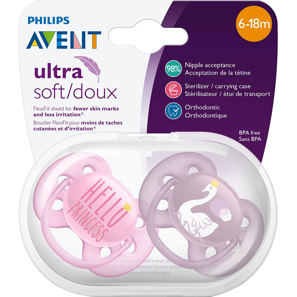 Пустушка Philips AVENT Ultra Soft для дівчаток 6-18 міс 2 шт (SCF223 / 02) Матеріал силікон