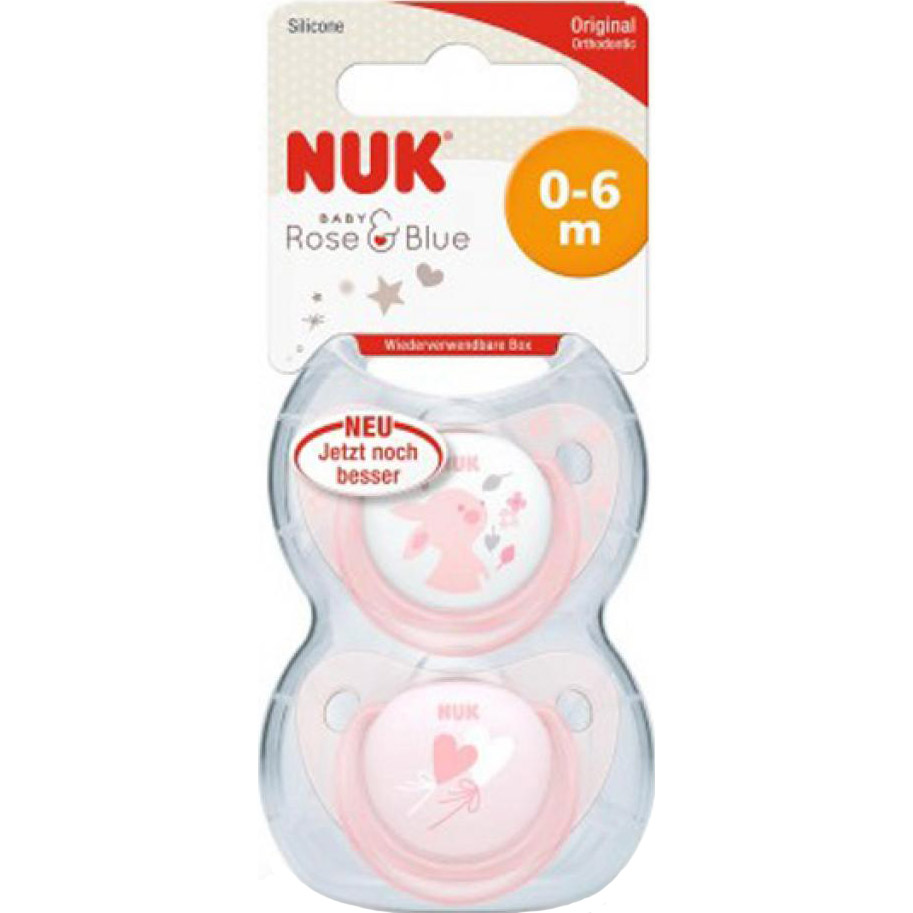 Пустушка NUK BABY ROSE ортодонтична 0-6 міс 2 шт Pink (3952946) Тип пустишка