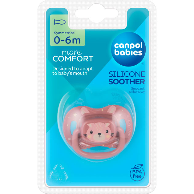 Пустышка Canpol babies CUTE ANIMALS 0-6 месяцев Pink (34/924_pin) Размер (возраст) размер А (от 0 до 6 месяцев)