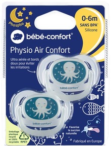 Пустышка Bebe Confort Physio Air Dummy Phospho 0-6 месяцев 2 шт Bblue Octopus (3104201940)