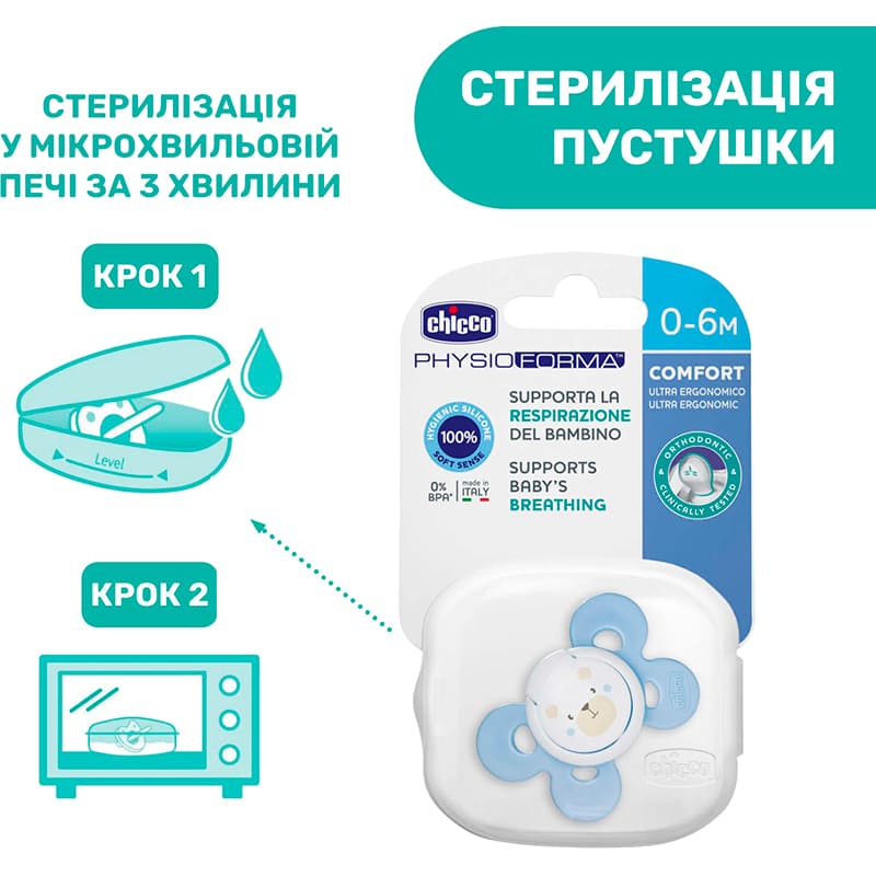 Пустышка CHICCO Physio Comfort Blue (74911.21.00) Форма ортодонтическая