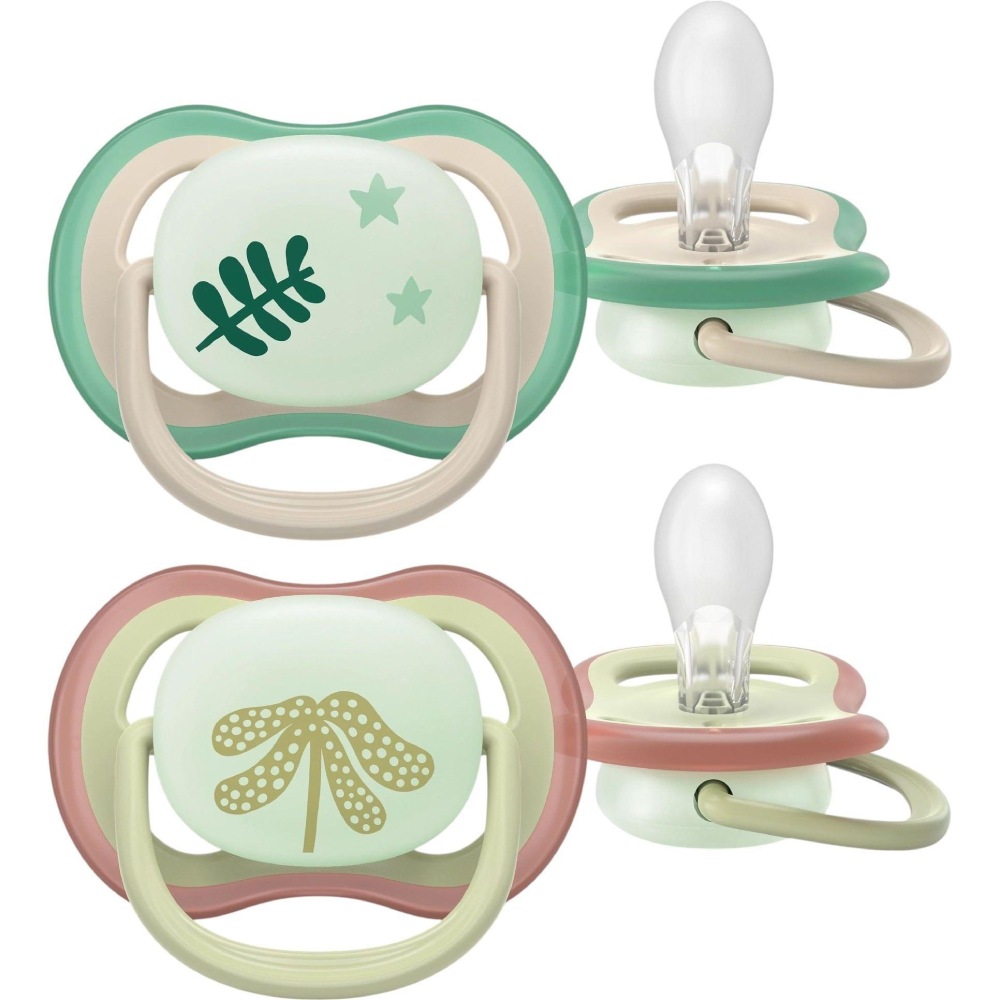 Пустышка PHILIPS AVENT Ultra Air ночная 6-18 мес. 2 шт. (SCF376/31) Тип пустышка + контейнер