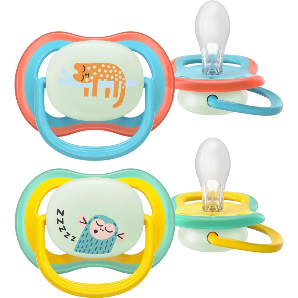 Пустышка PHILIPS AVENT Ultra Air ночная 18+ мес. 2 шт. (SCF376/32) Тип пустышка + контейнер