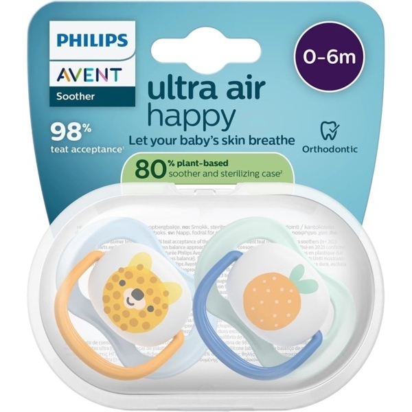 Пустышка PHILIPS AVENT Ultra Air 0-6 мес. 2 шт. (SCF080/23) Форма ортодонтическая