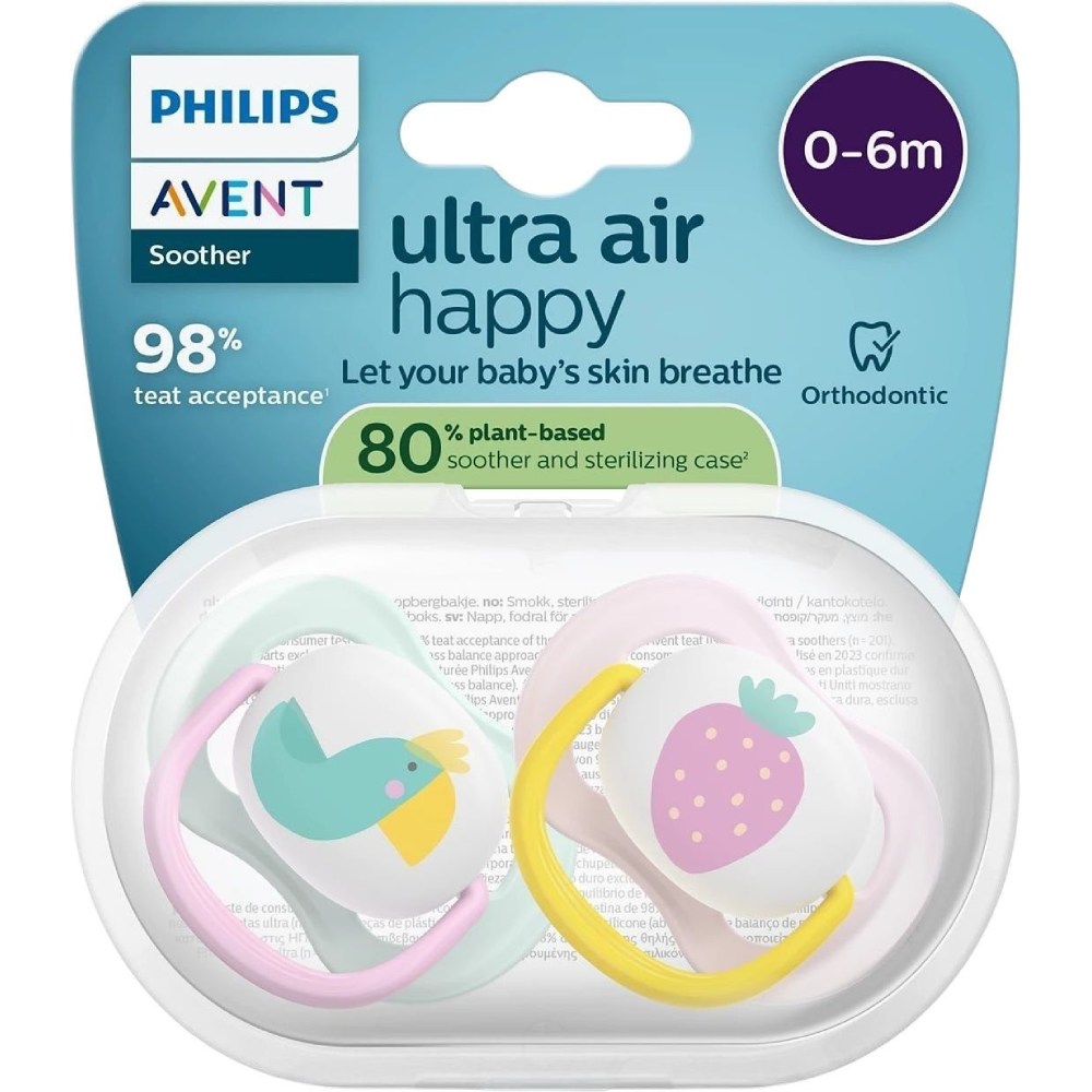 Пустышка PHILIPS AVENT Ultra Air 0-6 мес. 2 шт. (SCF080/24) Форма ортодонтическая