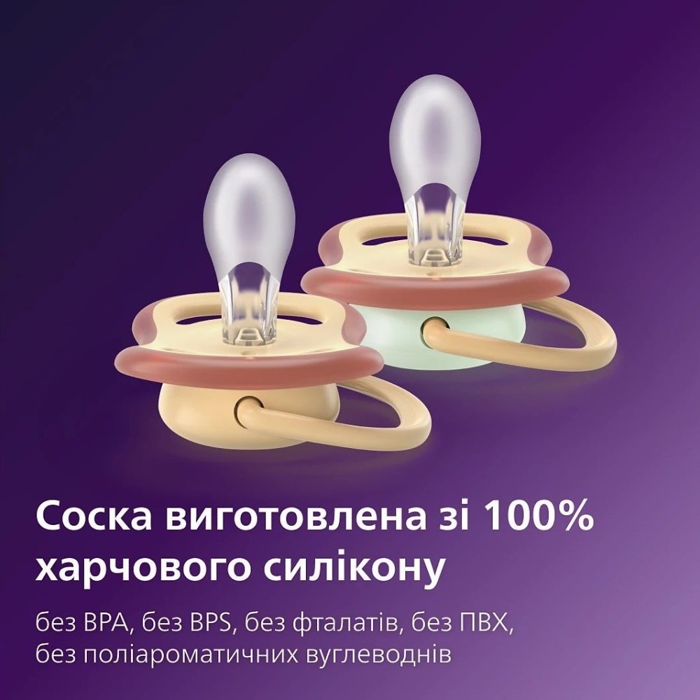 Пустышка PHILIPS AVENT Ultra Air Day and night 0-6 мес. 2 шт. (SCF087/09) Форма ортодонтическая