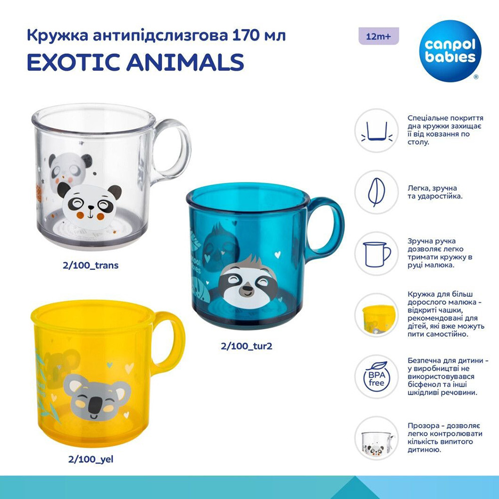 Кухоль Canpol Babies Exotic Animals Transparent 170 мл (2/100_trans) Матеріал пластик