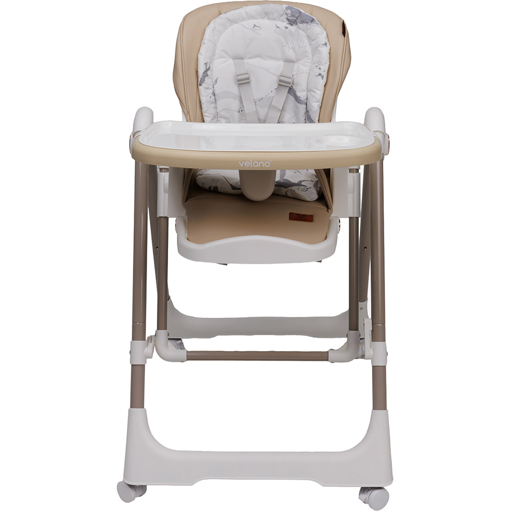 Стільчик для годування VELANO Nomi Beige (45681) Особливості Захист від сповзання; Колеса зі стопорами; Чохол з екошкіри
