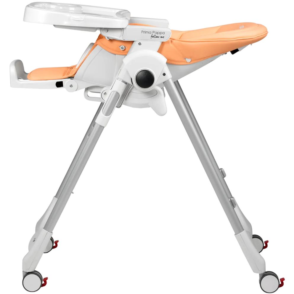 Стільчик для годування Peg-Perego Prima Pappa Follow Me Peach (IH01000000BL68) Особливості ззаду рами є гачки, на які можна закріпити зняту тацю; одним рухом стілець перетворюється на зручне крісло; гальмівний фіксатор встановлений на кожному колесі
