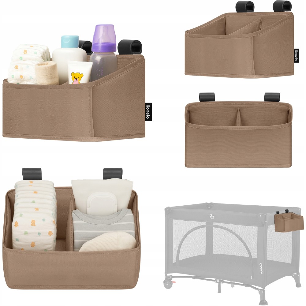 Органайзер для кроватки Lionelo Sidepocket Small Beige Дополнительно 2 отделения; Подходит для кроваток, люлек, манежей и пеленальных столиков; Усиленная конструкция с жесткими PP-панелями; Ручная стирка до 30°C