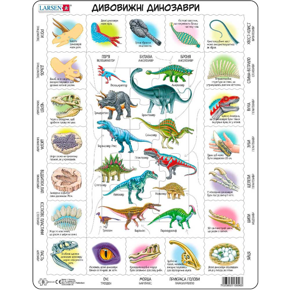 

Пазл рамка-вкладыш LARSEN Удивительные динозавры (HL9-UA), Пазл рамка-вкладыш Удивительные динозавры
