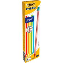 Набір олівців чорнографітних шестигранних BIC Evolution Stripes HB з ластиком 12 шт (3086123278189)