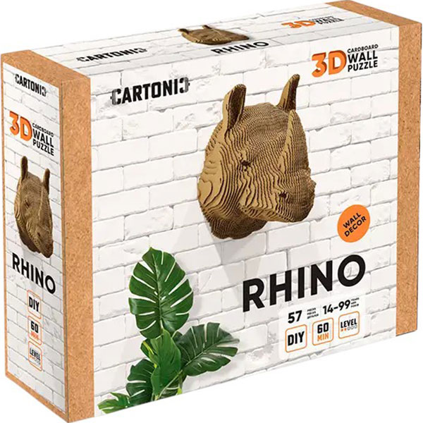 Картонный настенный 3D пазл CARTONIC Rhino (CWRHINO) Количество элементов 57